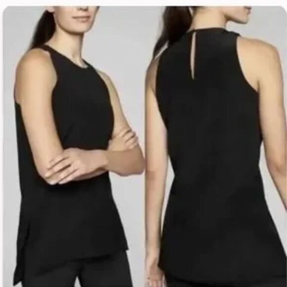 Athleta Washable Silk Side Slit CYA Sleeveless Tank Top Black Small - Picture 1 of 4